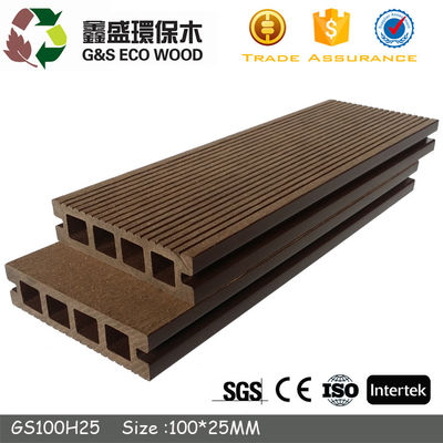بني 100 × 25 مم الخشب الطبيعي الحبوب WPC التزيين التزيين مركب جوفاء رمادي