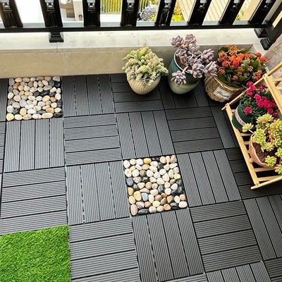 300 X 300mm Ancient Diy Interlocking Deck Tiles Plastic Base Wpc Composite Decking