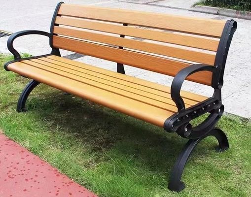 Outdoor Modern Lounge Long Wooden Storage Bench WPC Table Chair Garden Public Park Metal Wood  Iron Steel Plastic